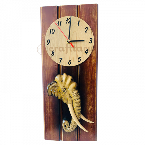 Wall Clock (3 Strip) Elephant Head White (7'' x 16'')
